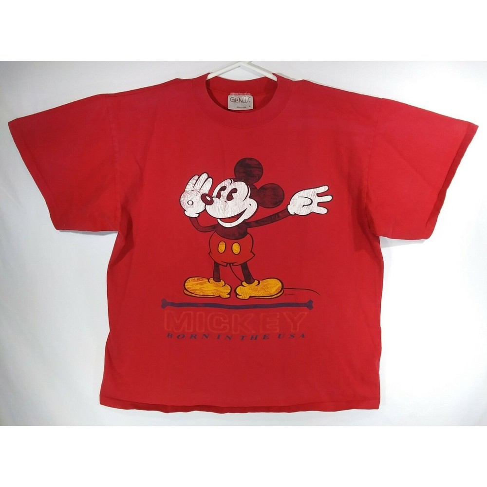 VTG Disney Mickey Mouse Born In the USA Single Stitch Tshirt by Genus Size Large